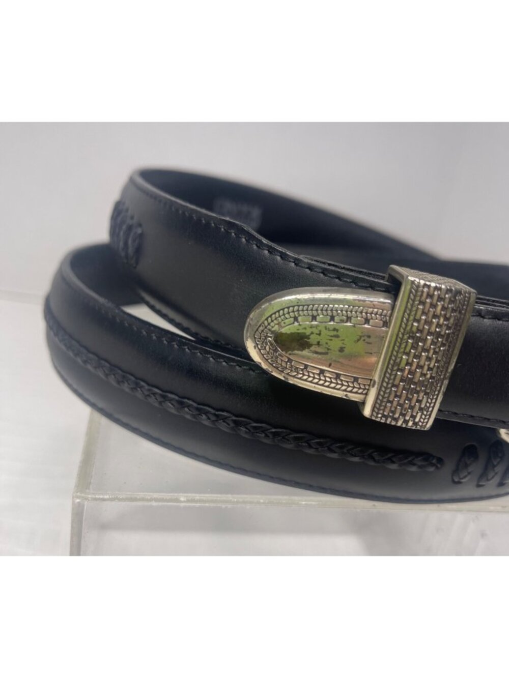 Oynx Brighton Salina Taper Belt Men 42 Black Silver Tone Hardware Braided Leathe - Picture 2 of 7